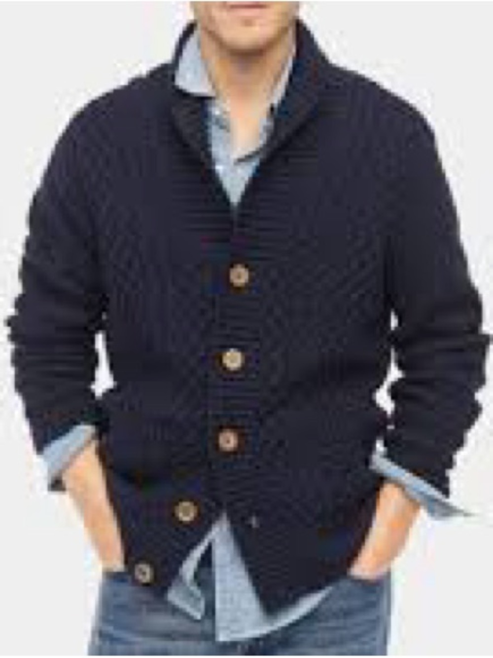 J.Crew Men’s L Cotton Cable Knit Shawl Collar Cardigan Navy